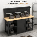 Workbench with Storage Cabinet and Pegboard with Power Outlet - Black