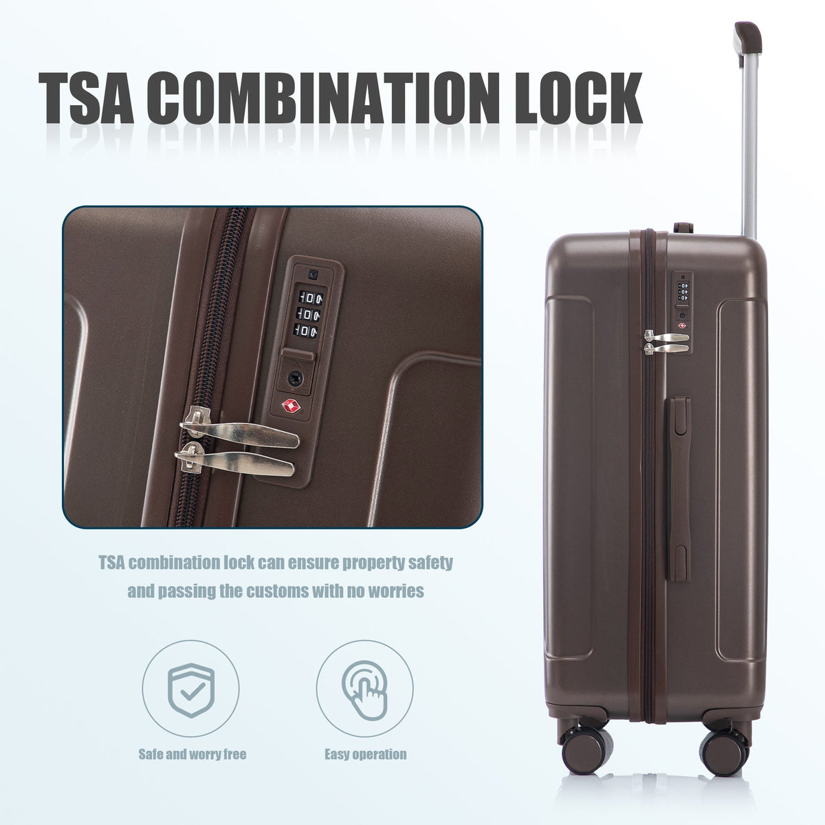 3 Piece ABS Spinner Wheel Luggage Set with Spinner Wheels - Brown