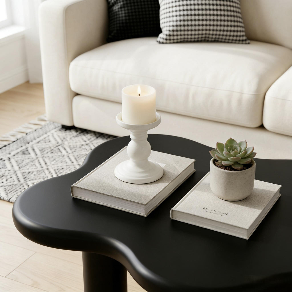 Cloud Shaped Coffee Table with 4 Round Legs - White, Black, or Light Brown