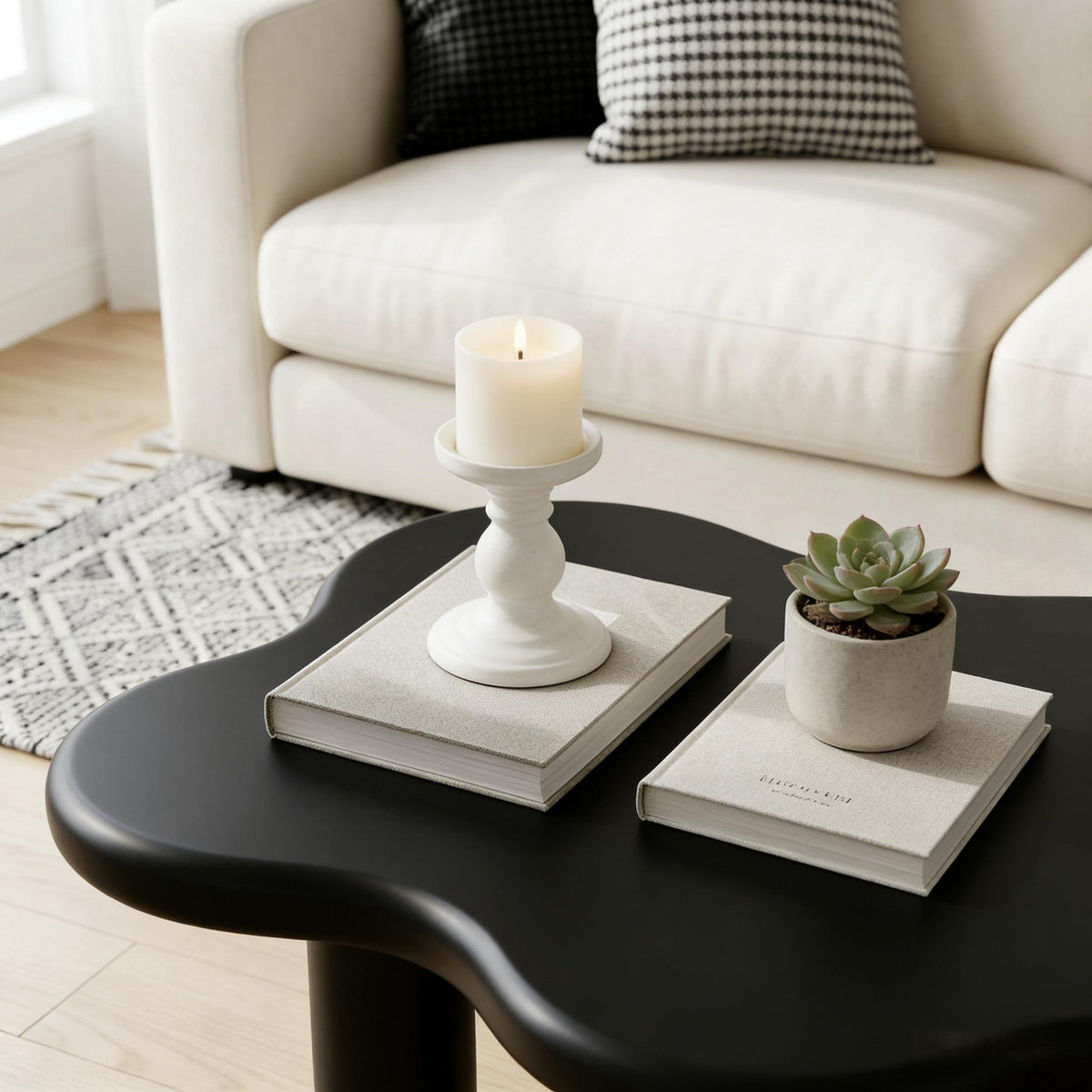 Cloud Shaped Coffee Table with 4 Round Legs - White, Black, or Light Brown