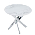 Modern Round Dining Table with Metal Frame - Pearl Silver, Gold, or White