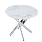 Modern Round Dining Table with Metal Frame - Pearl Silver, Gold, or White