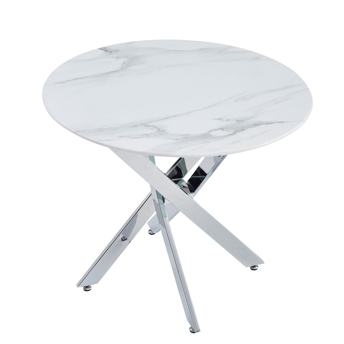 Modern Round Dining Table with Metal Frame - Pearl Silver, Gold, or White