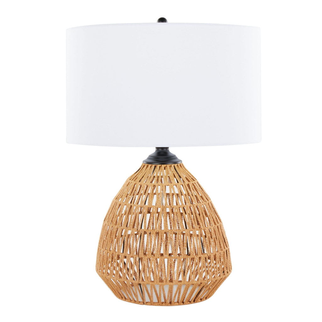 Contemporary Rattan Table Lamp with Linen Shade - Natural / Matte Black / White