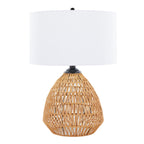Contemporary Rattan Table Lamp with Linen Shade - Natural / Matte Black / White