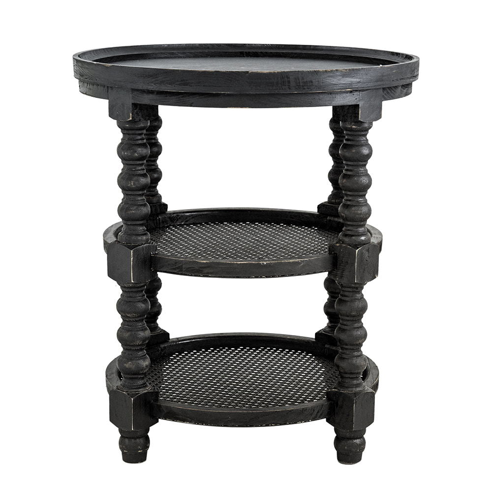Round 3 Tiered Side Table with Multi-Tier Storage - Light Brown or Black