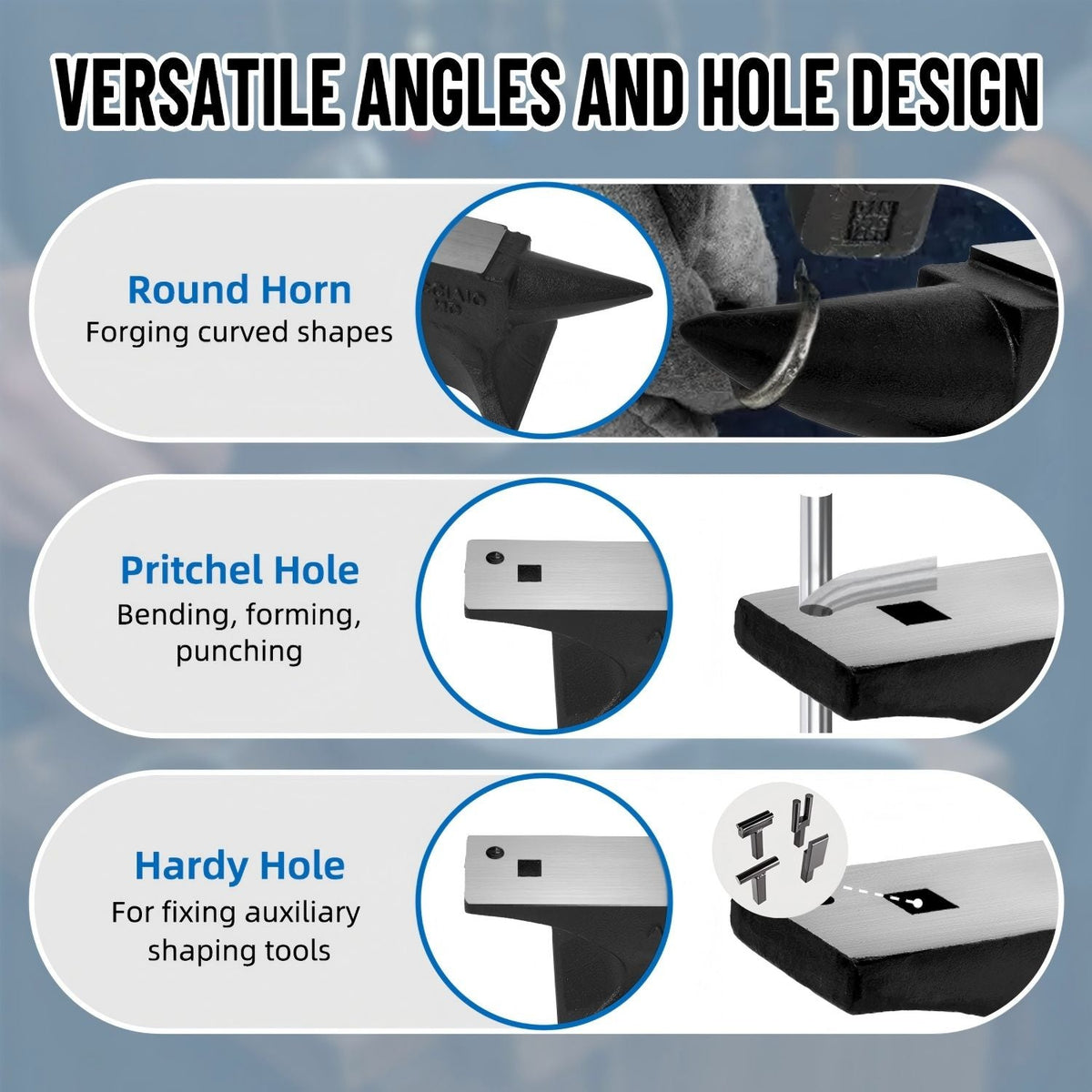 Single Horn Anvil with Robust Cast Steel Construction - Black