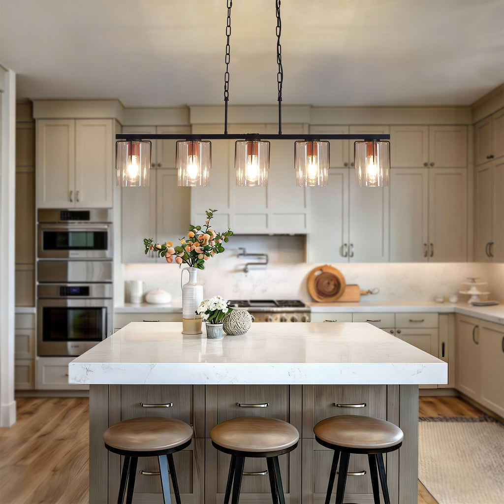 Adjustable Pendant Lighting with Clear Glass Shade - Black or Gold