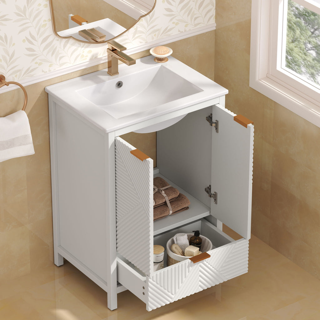 Modern Bathroom Vanity with Sink Combo – Compact Storage - Dark Brown or White