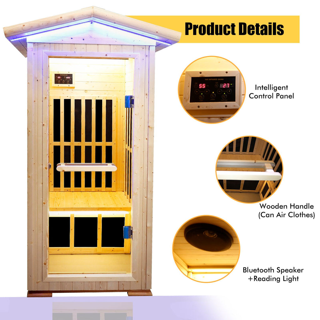 Single Person Spruce Infrared Sauna with Bluetooth Audio - Natural