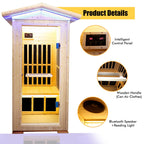 Single Person Spruce Infrared Sauna with Bluetooth Audio - Natural
