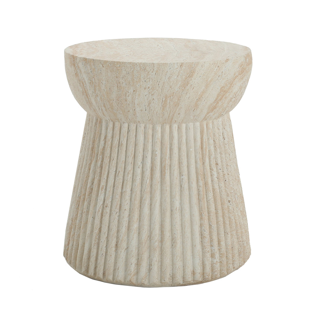 Outdoor Travertine Concrete Side Table with Durable Construction - Concrete