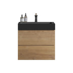 Natural Oak Bathroom Vanity with Floating Quartz Sink - Light Brown