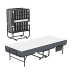 Twin Folding Bed with Memory Foam Mattress - Space Saving Rollaway - Black