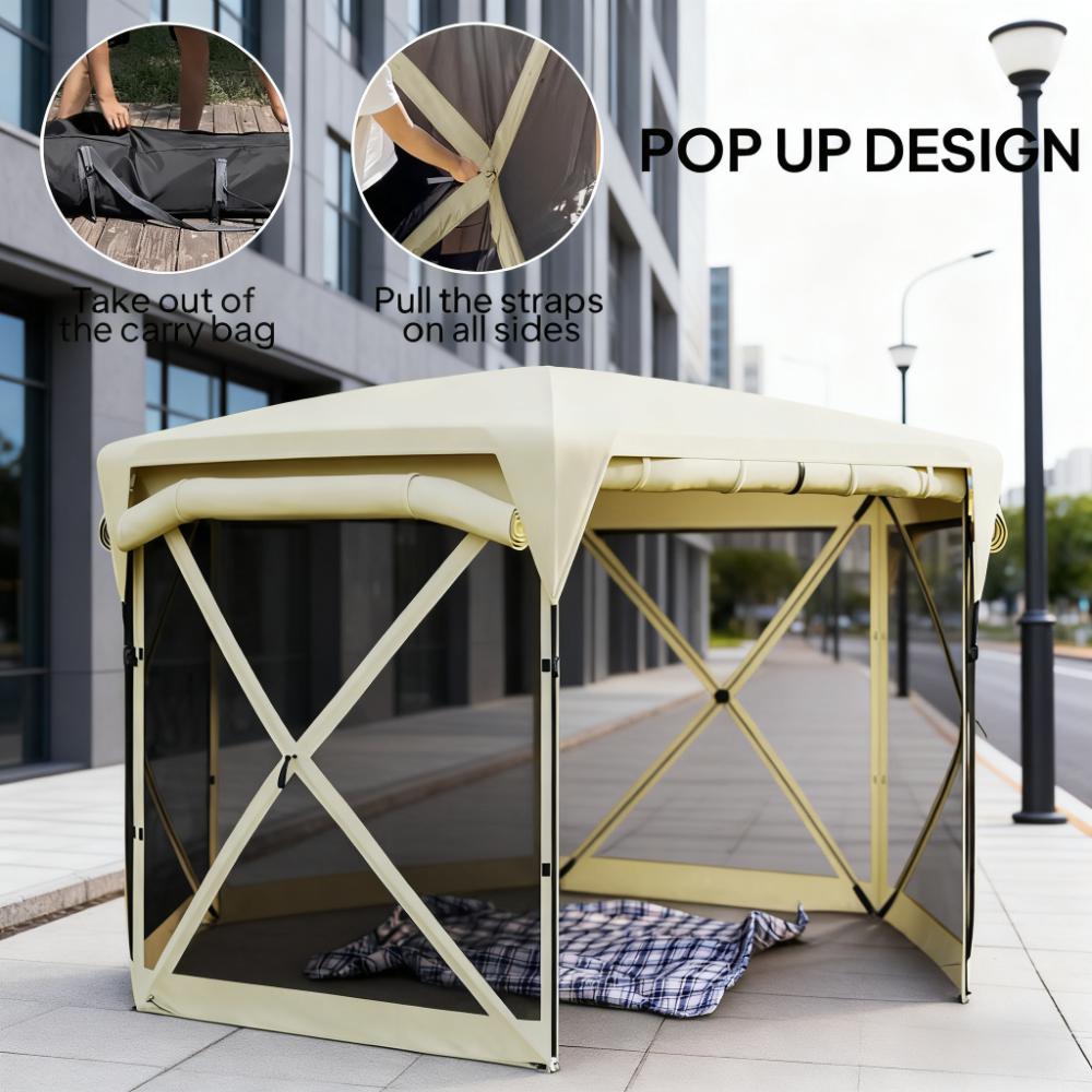 11 x 11ft Pop Up Tent Canopy with Removable Roof Cover - Beige