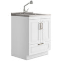 Laundry Cabinet with Faucet and Stainless Steel Sink - White