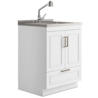 Laundry Cabinet with Faucet and Stainless Steel Sink - White