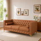 Elegant Button Tufted Sofa with Metallic Legs - Faux Leather