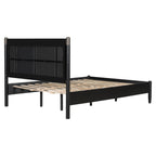 Solid Wood Queen Bed with 500 lbs Support and Fabric Headboard - Dark Grey