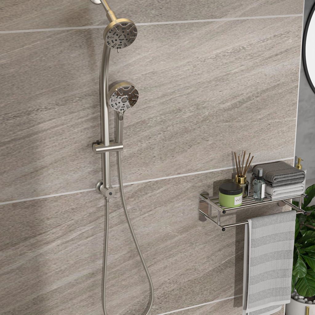 Dual Shower Head System with Rain Shower and Adjustable Slide Bar - Multiple Colors