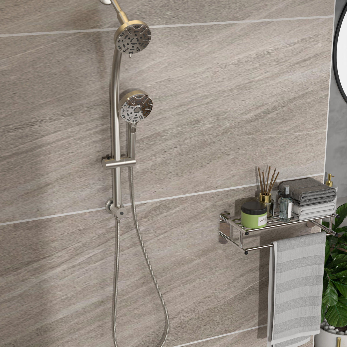 Dual Shower Head System with Rain Shower and Adjustable Slide Bar - Multiple Colors