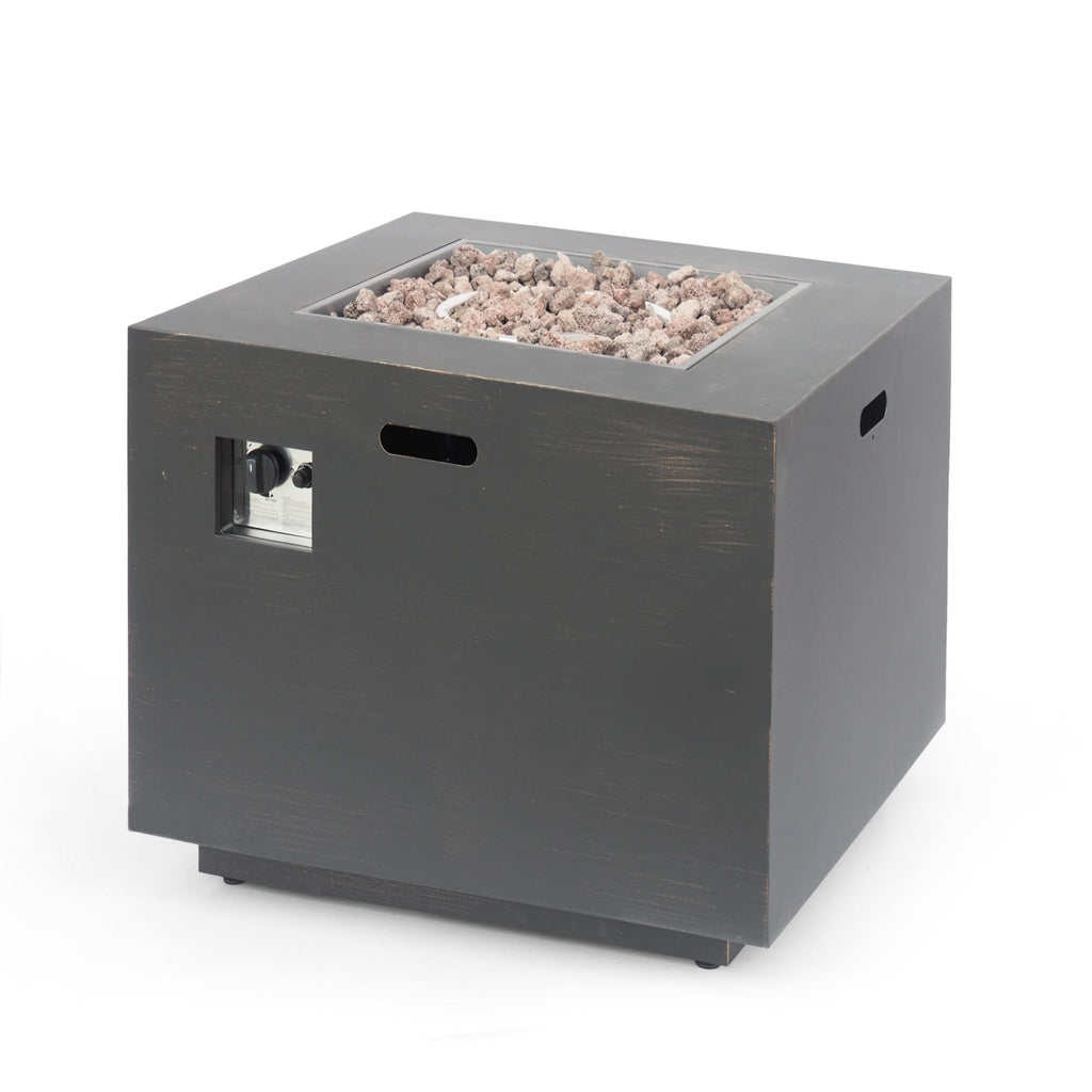 Outdoor Iron Square Propane Fire Pit with 50,000 BTU - Brushed Brown