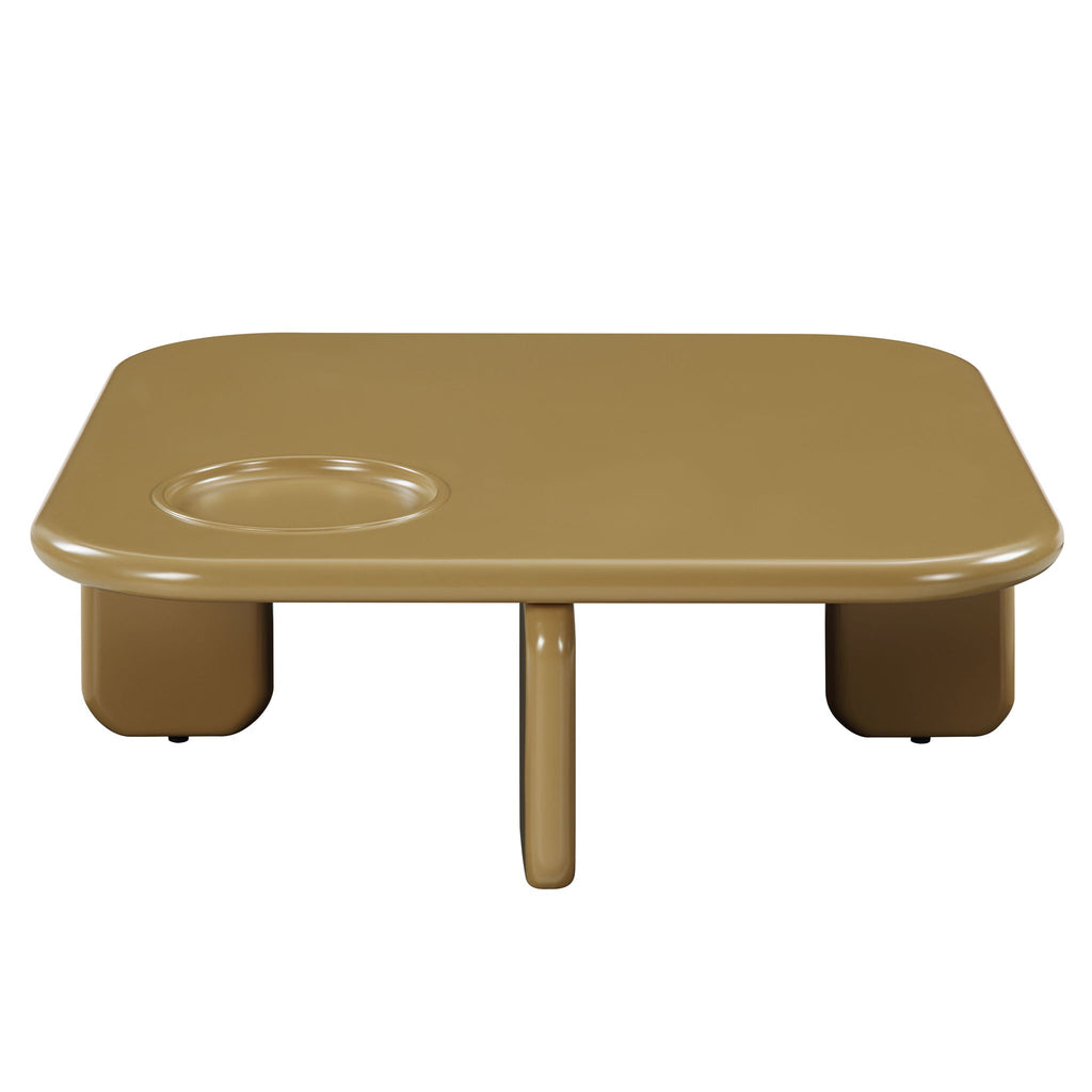 Yellow Brown Coffee Table with High Gloss Finish - 35" Square
