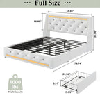 Wingback Upholstered Bed Frame with LED Lights and Charging Station - Black or White