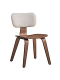 Boucle Walnut Side Chair Set with White Upholstery - Set of 2