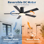 Flush Mount Ceiling Fan with LED Light and Remote Control - Black, White, Pearl Silver