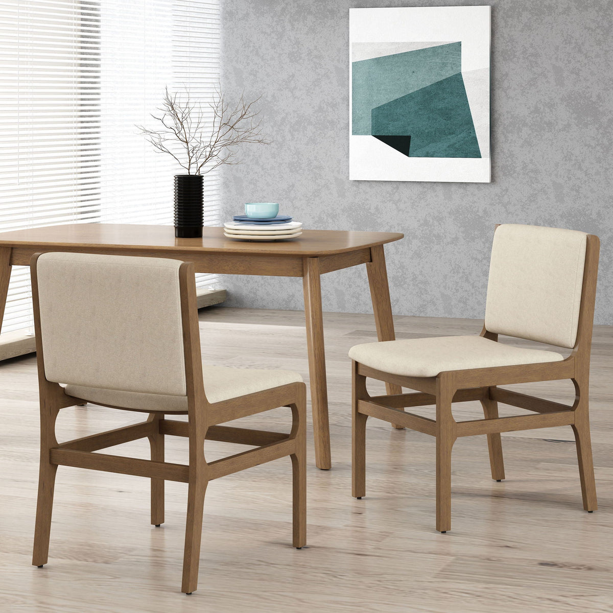 Contemporary Dining Chair Set with Upholstered Fabric Seats - Light Brown