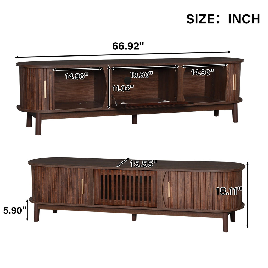 TV Stand Entertainment Center with Storage and Sliding Doors - Dark Brown