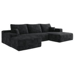 107" Cloud Sectional Sofa with Ottoman with Plush Corduroy - Black or Green