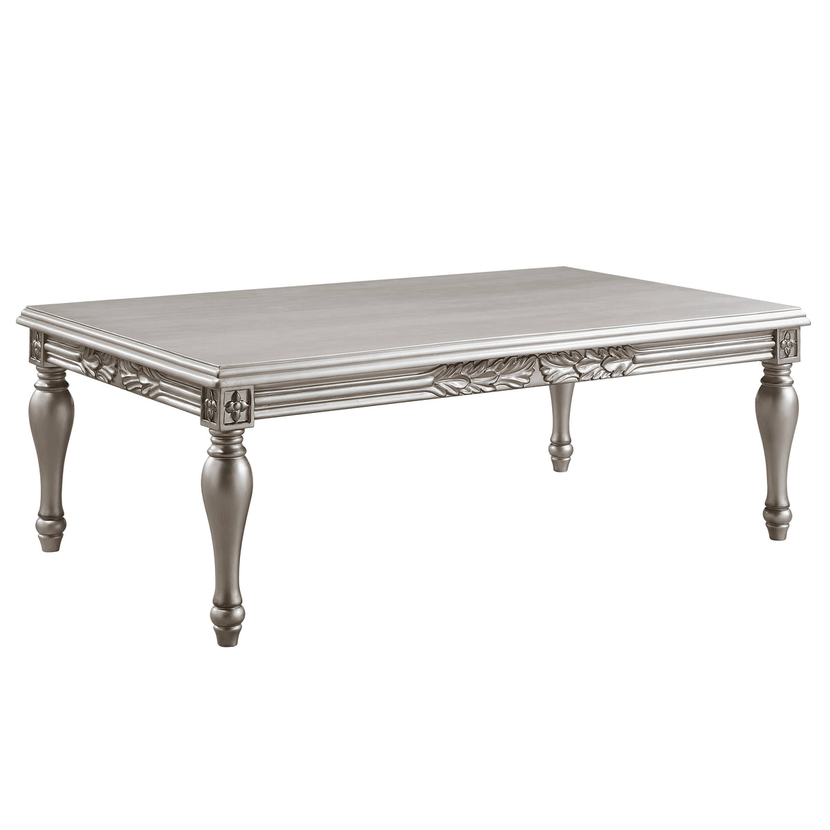 Platinum Finish Coffee Table with Floral Trim Apron - Pelumi