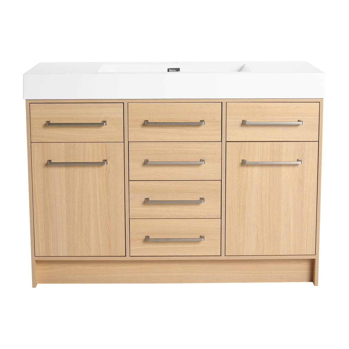 Freestanding Bathroom Vanity with Resin Sink and Soft-Closing Doors - Light Brown