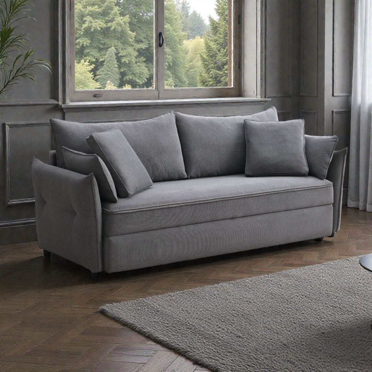 Irina Pull-Out Sleeper Sofa with Storage and Removable Cushions - Dark Gray or Blue