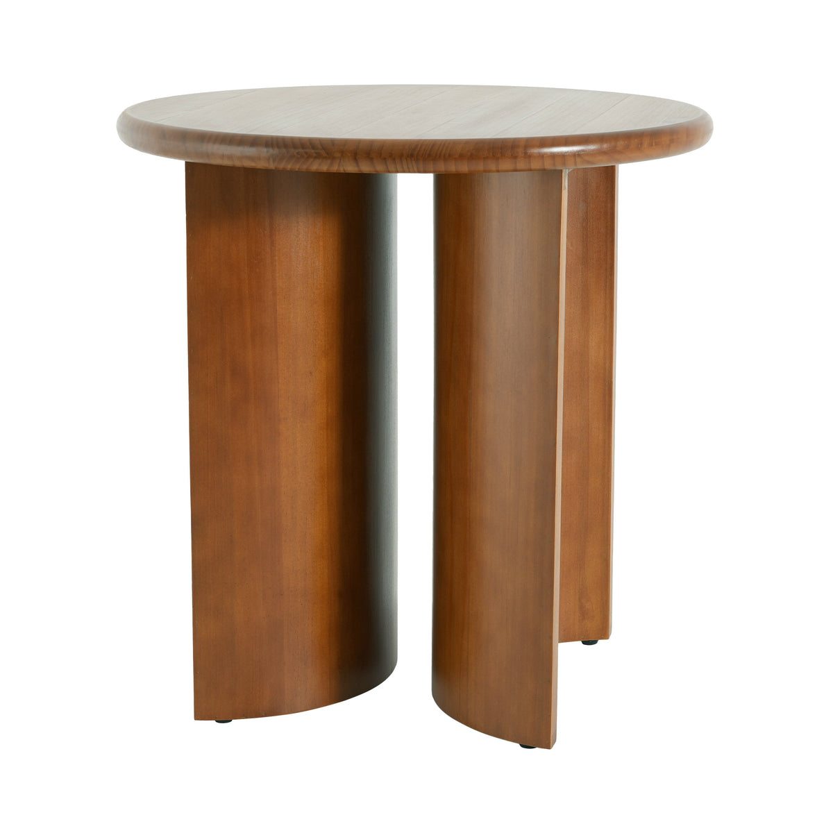 Walnut Finish Pine Wood Round Side Table with Fan-Shaped Legs - Walnut