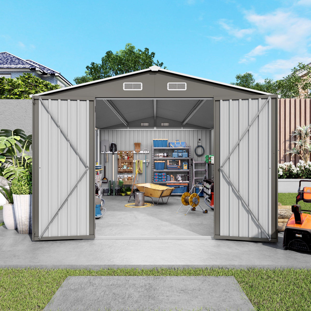 Outdoor Storage Shed with Lockable Doors - Dark Gray