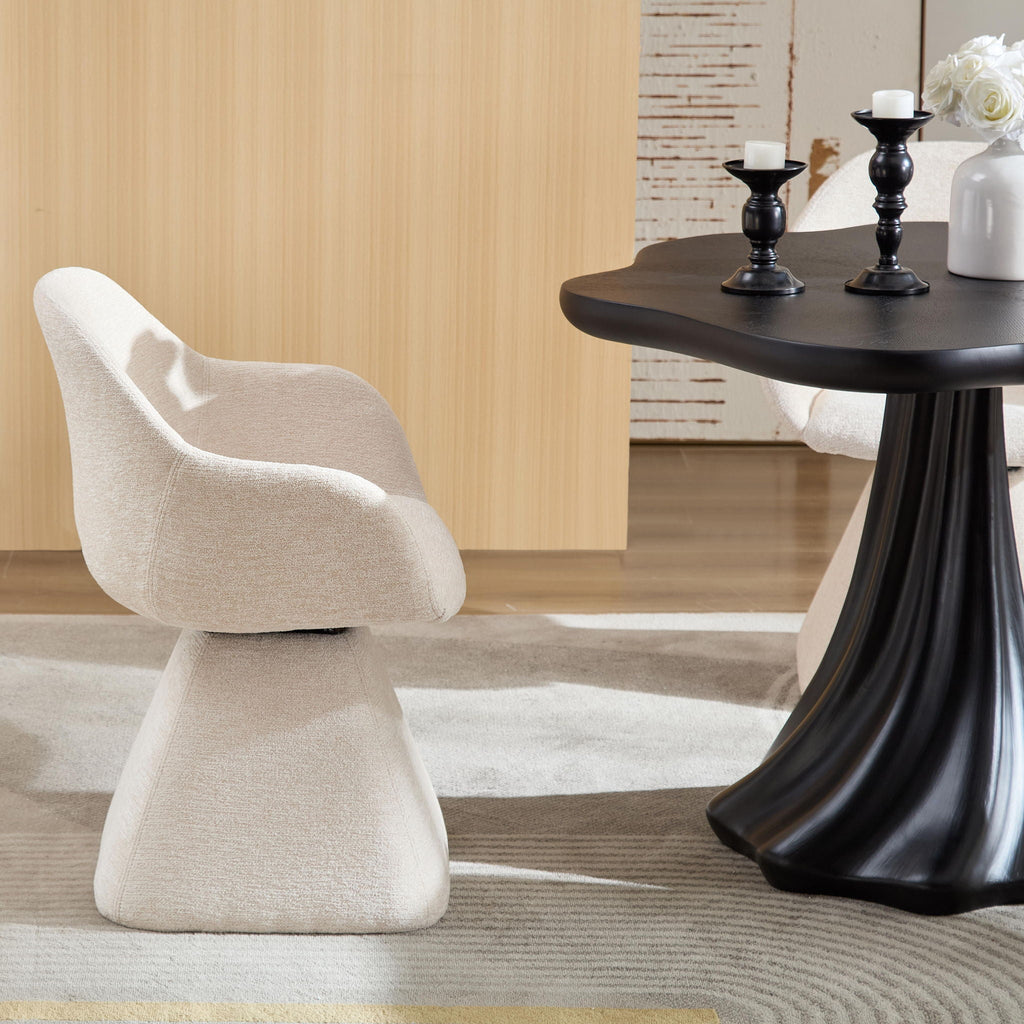 180° Rotating Accent Chair with Swivel and Barrel Back - Beige