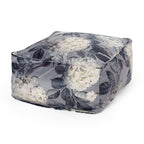 Large Square Pouf with Flower Print - Dark Gray