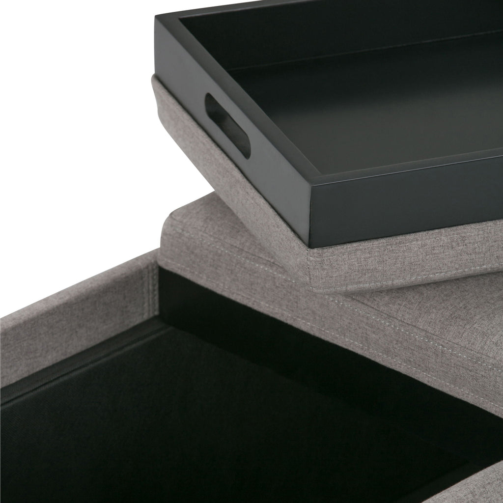 Avalon Upholstered Storage Ottoman with Flip-Over Serving Trays - Multiple Colors