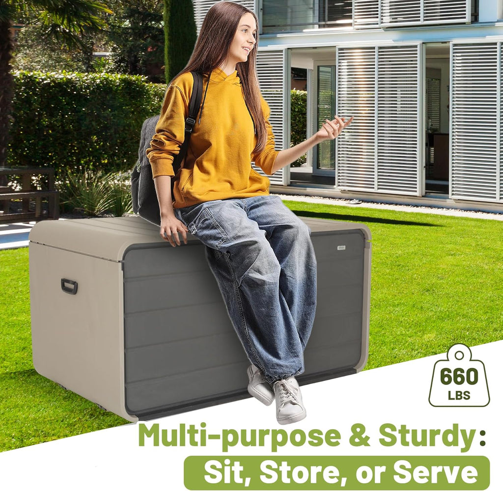 160 Gallon Heavy-Duty Resin Deck Box with Lockable Storage - Brown