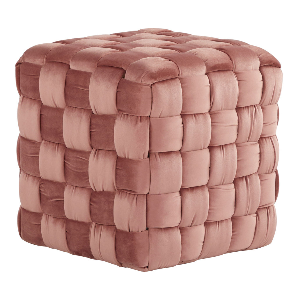 Square Braided Ottoman with Braided Upholstery - Pink, Light Blue, Dark Gray, Beige