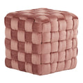 Square Braided Ottoman with Braided Upholstery - Pink, Light Blue, Dark Gray, Beige