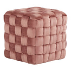 Square Braided Ottoman with Braided Upholstery - Pink, Light Blue, Dark Gray, Beige