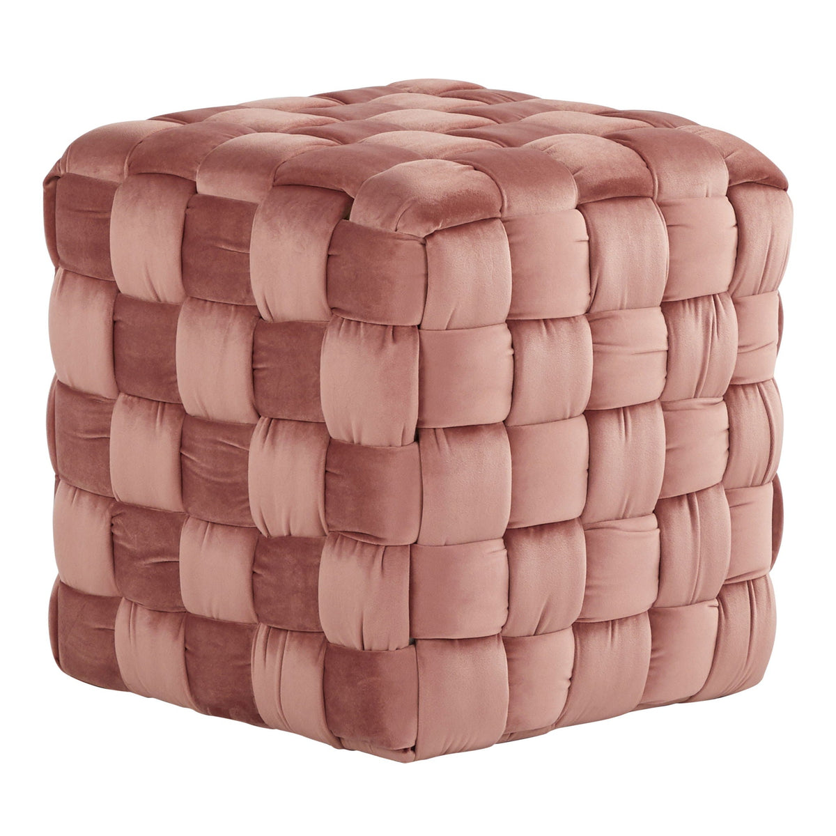 Square Braided Ottoman with Braided Upholstery - Pink, Light Blue, Dark Gray, Beige