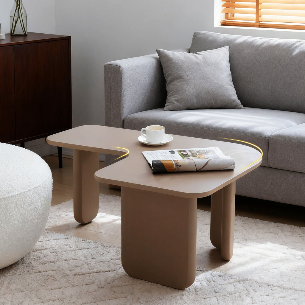 L-Shape Coffee Table with Modular Nesting Design - White or Dark Brown