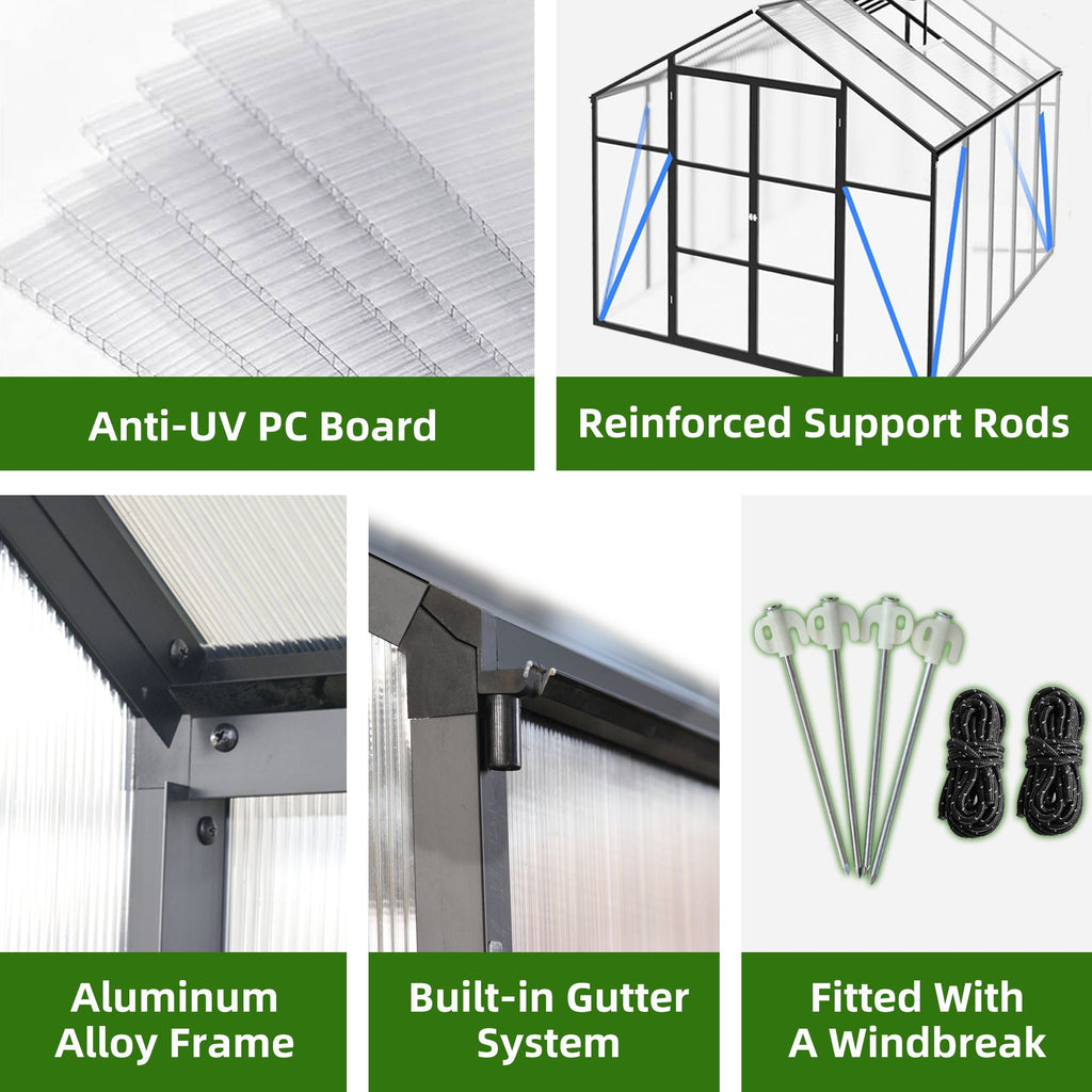 Gain Height Windproof Greenhouse with Heavy-Duty Frame - Black