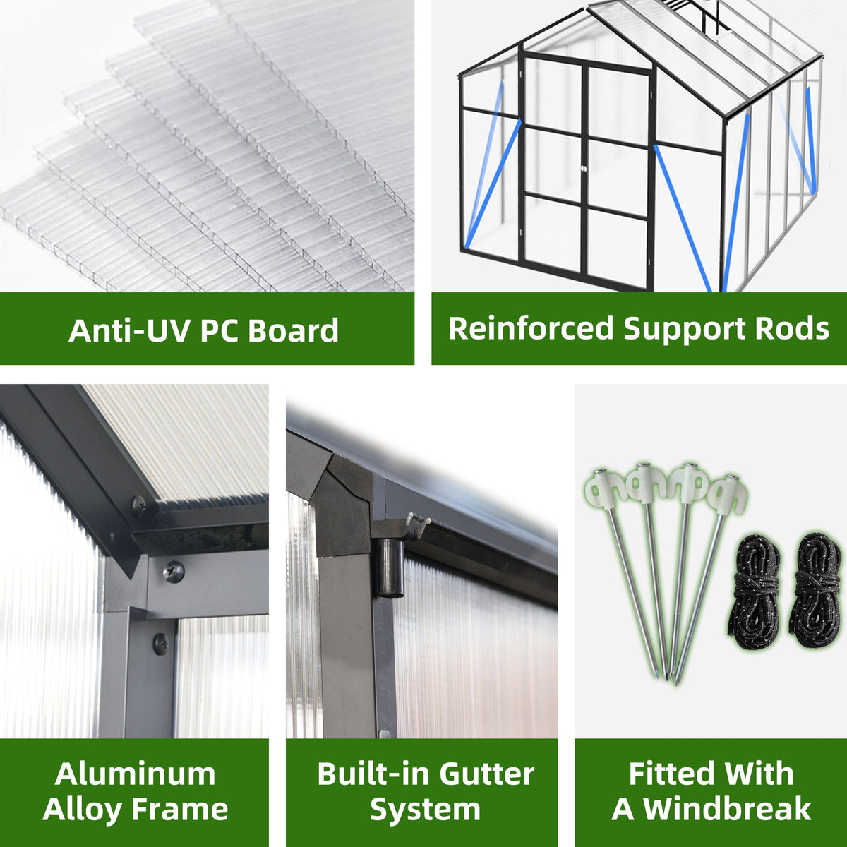 Gain Height Windproof Greenhouse with Heavy-Duty Frame - Black