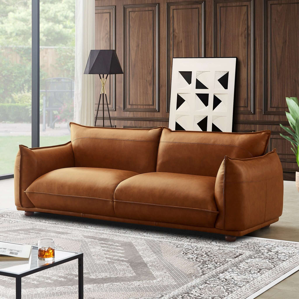 Mid-Century Modern Luxury Sofa with Tufted Design - Light Brown or White